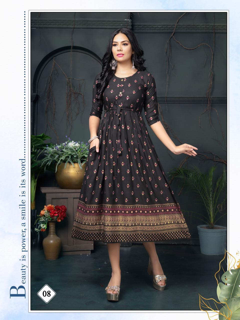 Golden Malini Printed Anarkali Kurtis Catalog
